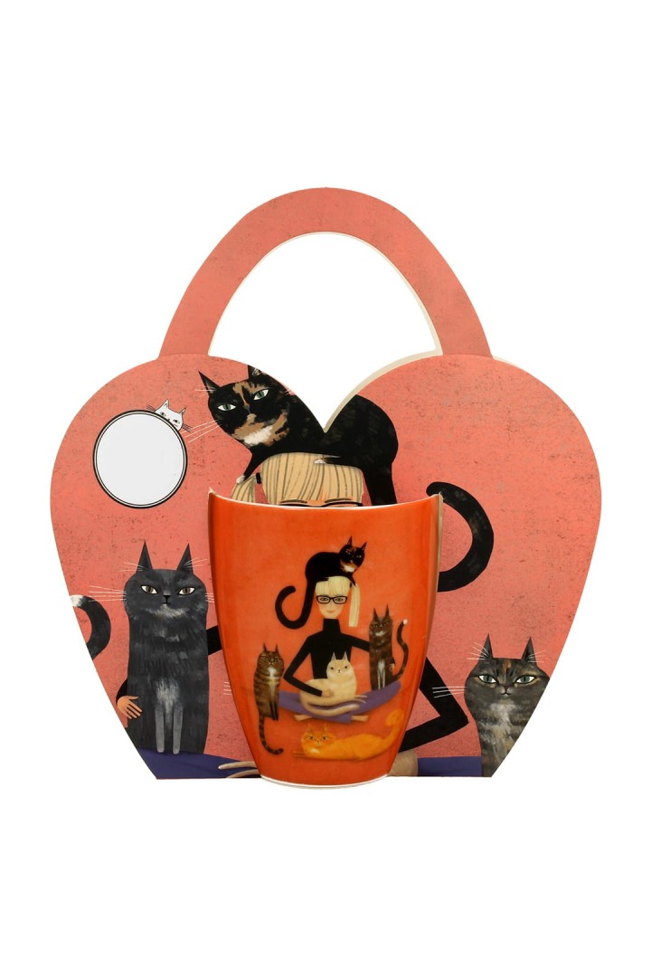 Becher für Katzenmama Geschenk im Korb