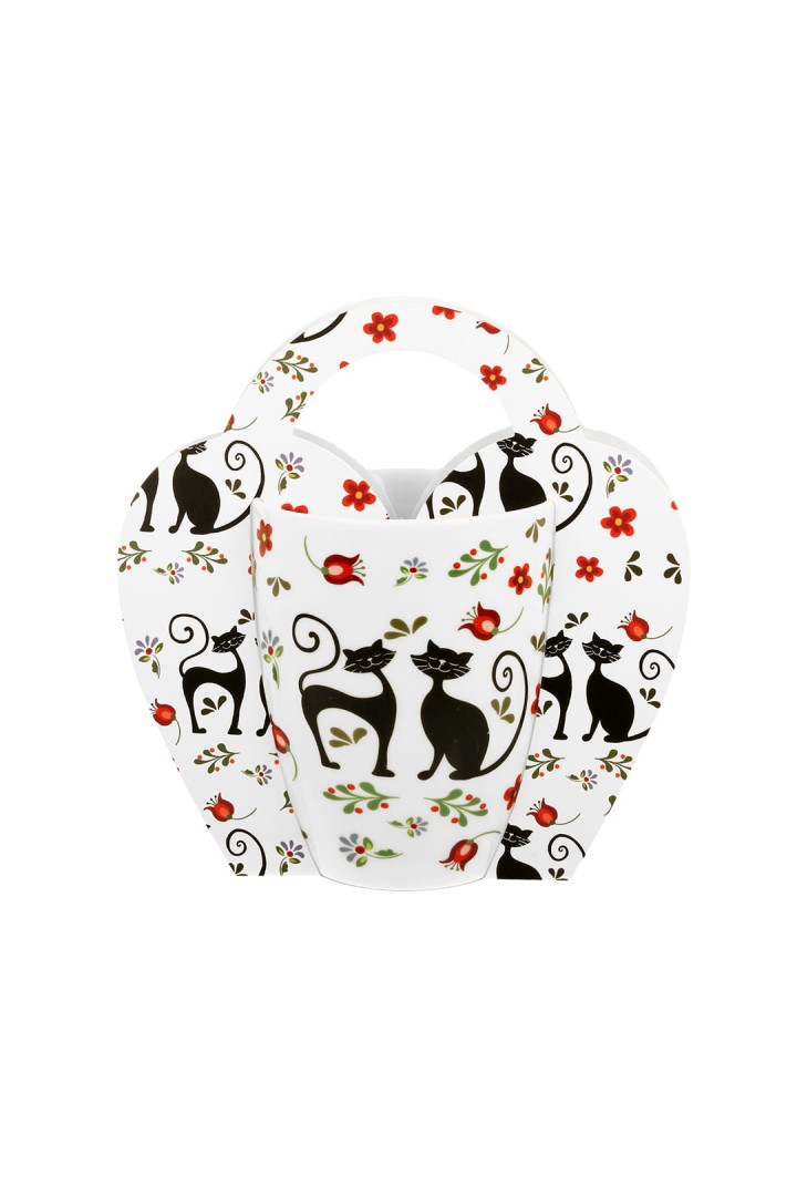 Becher 350 ml mit Ethno-Katzen-Motiv