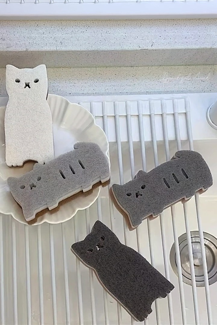 Set mit 4 katzenförmigen Geschirrspülschwämmen