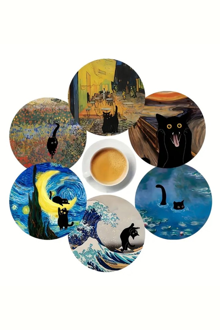 Holzbecher Untersetzer handgemalte Katzen