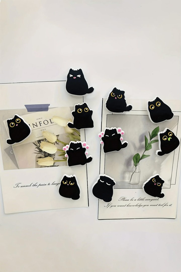 1x Zufälliger schwarzer Katzen-Kühlschrankmagnet