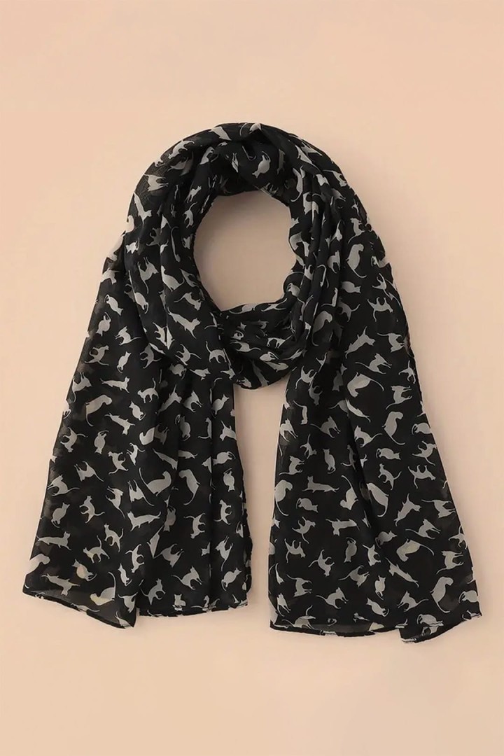 Chiffonschal mit Katzen in Schwarz