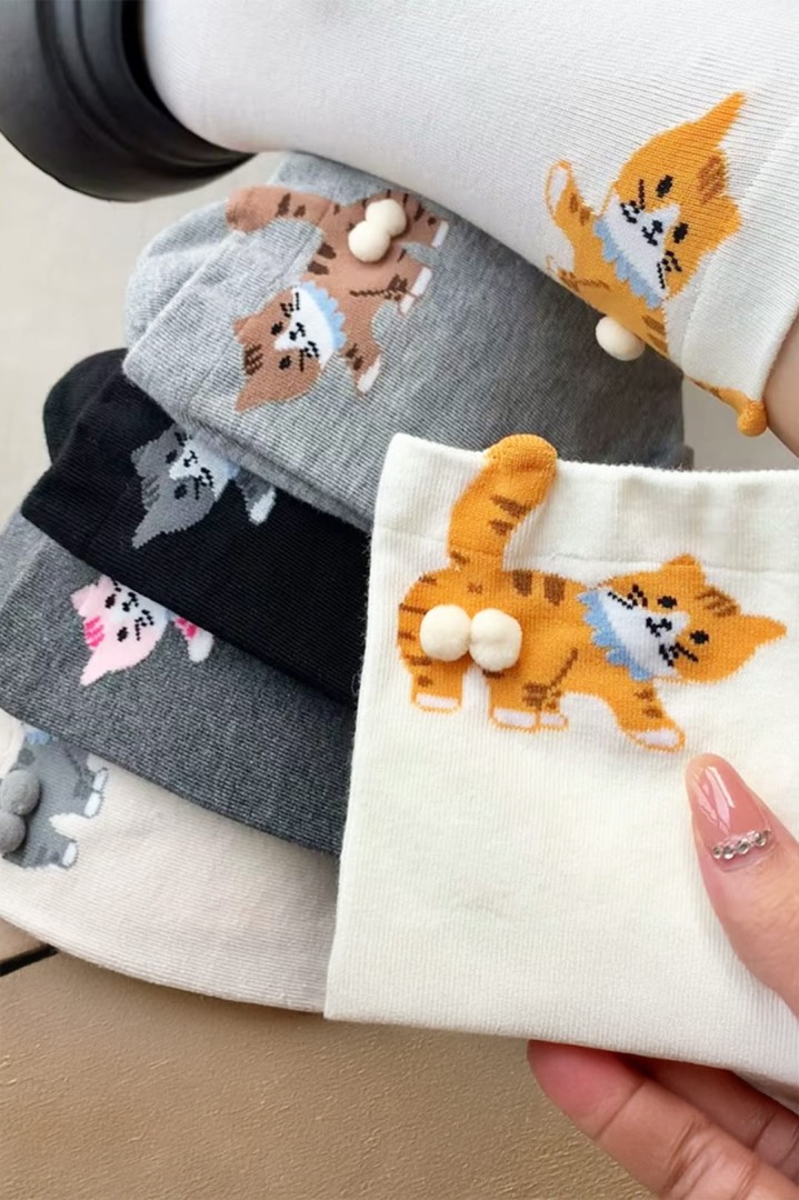 Set von 5x Paar Socken mit Katze und 3D Eiern Geschenk für Katzenmenschen