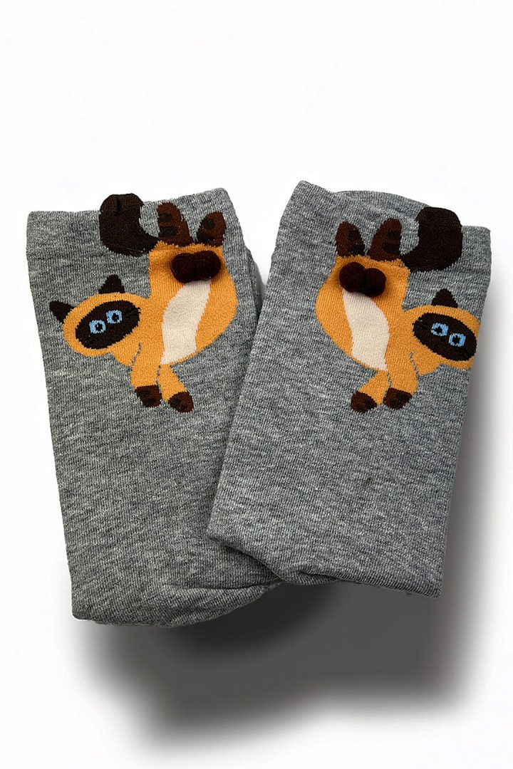 Graue Socken Siamkatze und Eier 3D Geschenk mit Katze für Katzenliebhaber