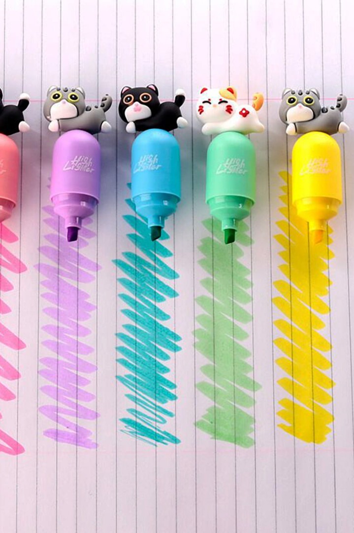 Katzenförmiger Textmarker mit Kappe [6 Farben]