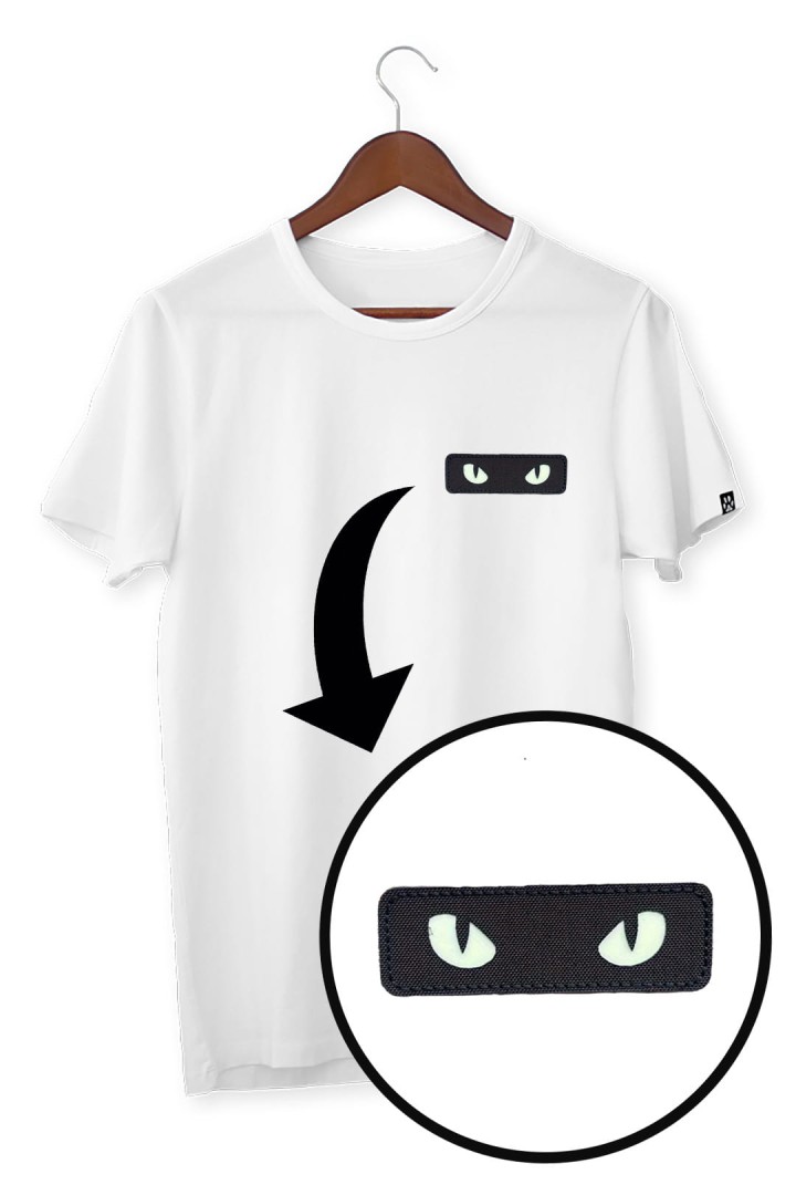 Unisex-T-Shirt mit gestickter schwarzer Katze