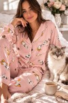 Zweiteiliger Pyjama für Damen in Kätzchenrosa