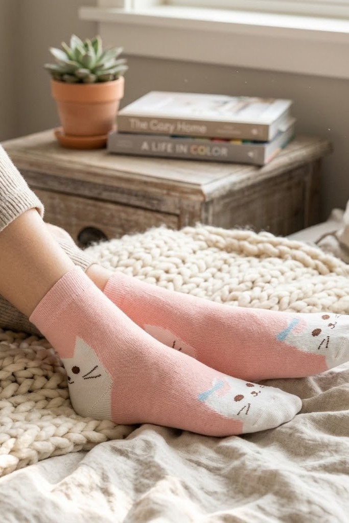 Baumwollsocken mit Katzenkopf