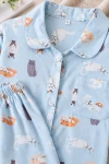 Damenpyjama mit Katzenmotiv langärmlig Hellblau