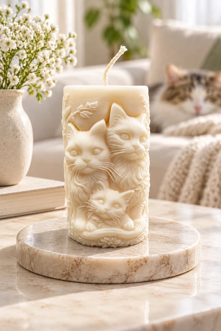Sojakerze "Family of Cats" handgefertigtes Kunstwerk