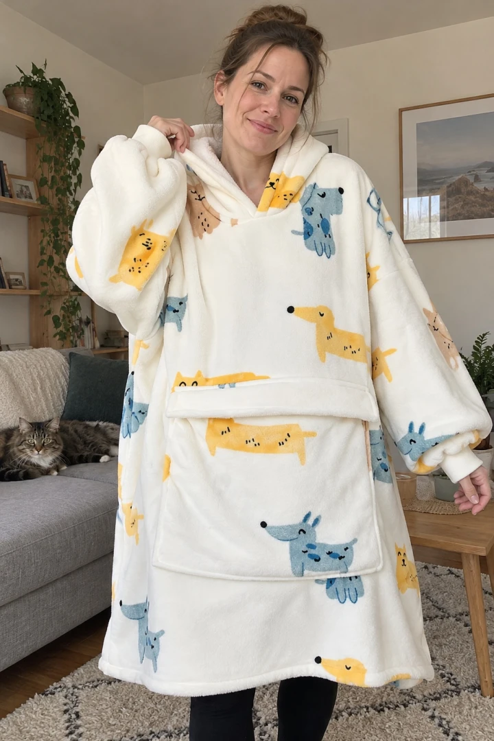 Kuscheliger Deckenhoodie mit Katzenmotiv
