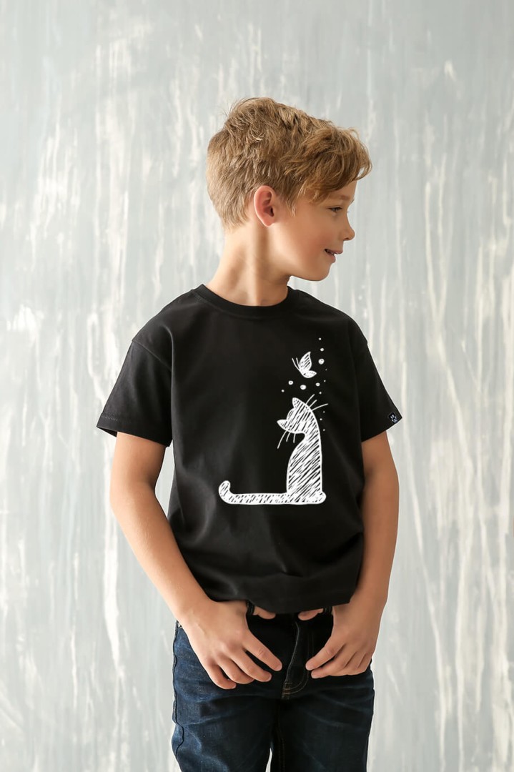 Kinder-T-Shirt Katze & Schmetterling