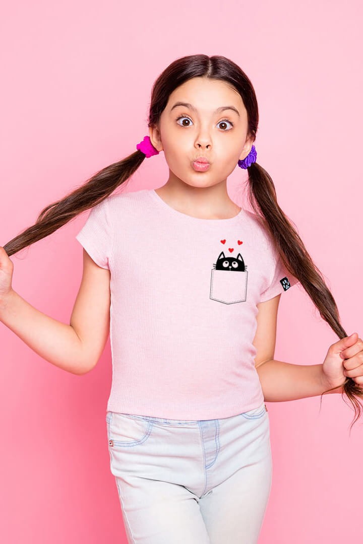Kinder-T-Shirt Katze in der Tasche