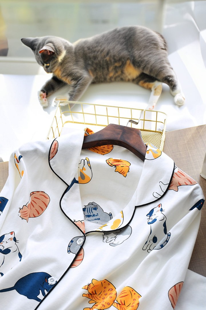Kurzärmeliger Katzen-Pyjama für Damen