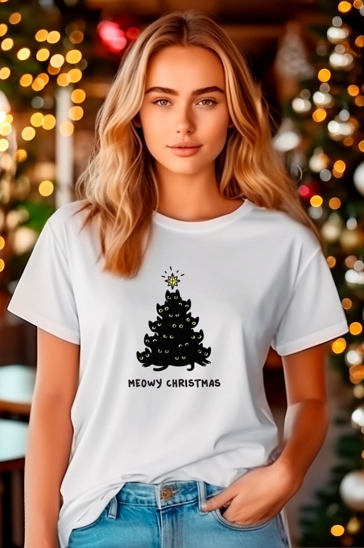 T-Shirt Katze Weihnachtsbaum