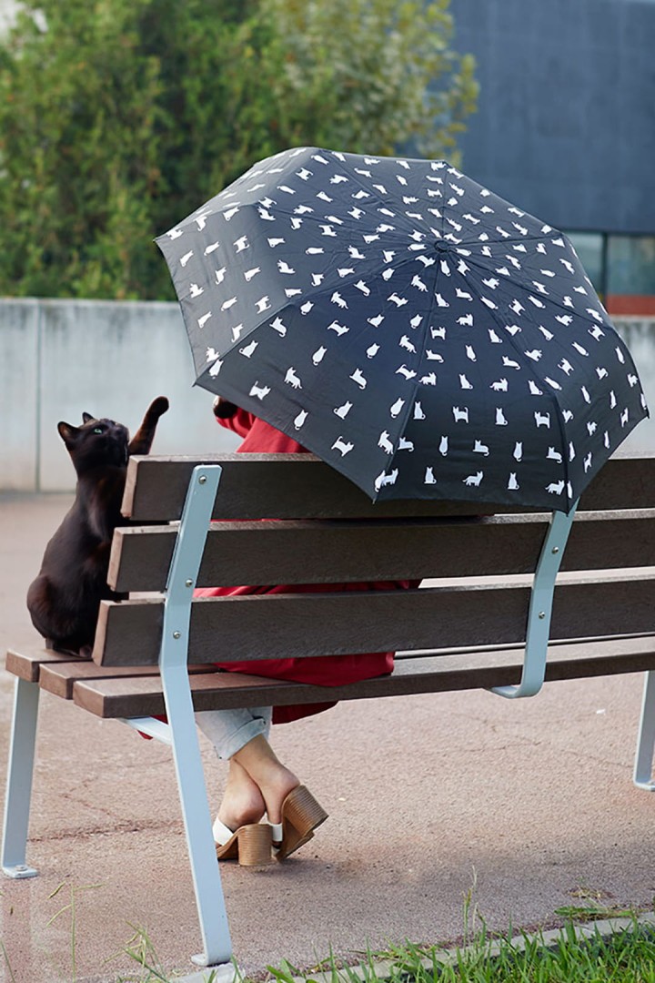 Schwarzer Regenschirm mit Bezug für Katzenliebhaber