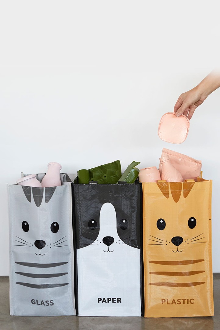 3er-Set Müllsäcke mit Katzenmotiv Recycling