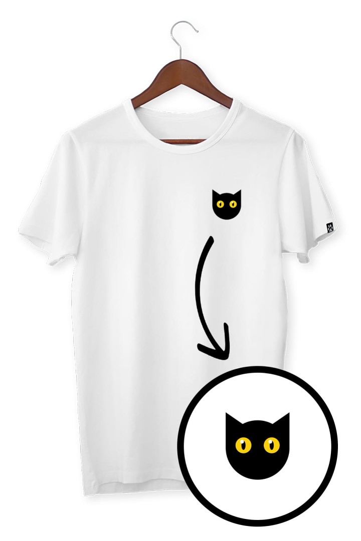 Unisex-T-Shirt mit gestickter schwarzer Katze