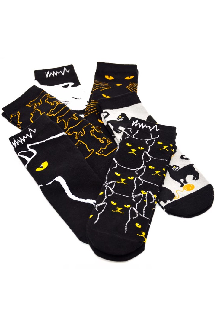 Damen Baumwollsocken schwarz miau Katze