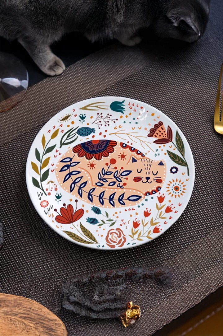 Teller mit gemalter Katze 20 cm